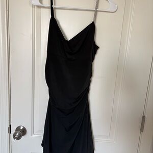 Black Slip Dress with Rhinestone Strap